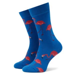 Chaussettes Hautes Unisex Funny Socks Flamingos SM1/02 Bleu